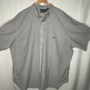 Ralph Lauren Classic Fit Shirt Men 4XLT Tall Gray Striped Seersucker Pony Grey